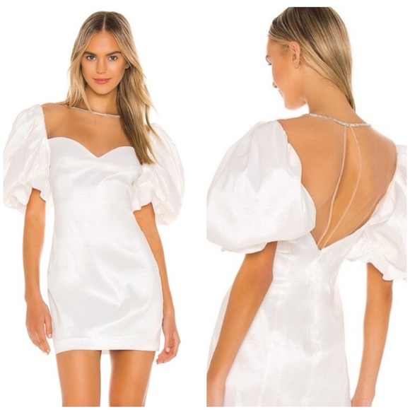 REVOLVE Dresses & Skirts - NWT NDB DENIJA Mini Puff Sleeve Crystal Lined Ivory Dress Size S